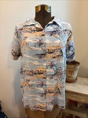 Vintage 80s 726 West Hawaiian Shirt - Scenic Tropical Print Women’s Small